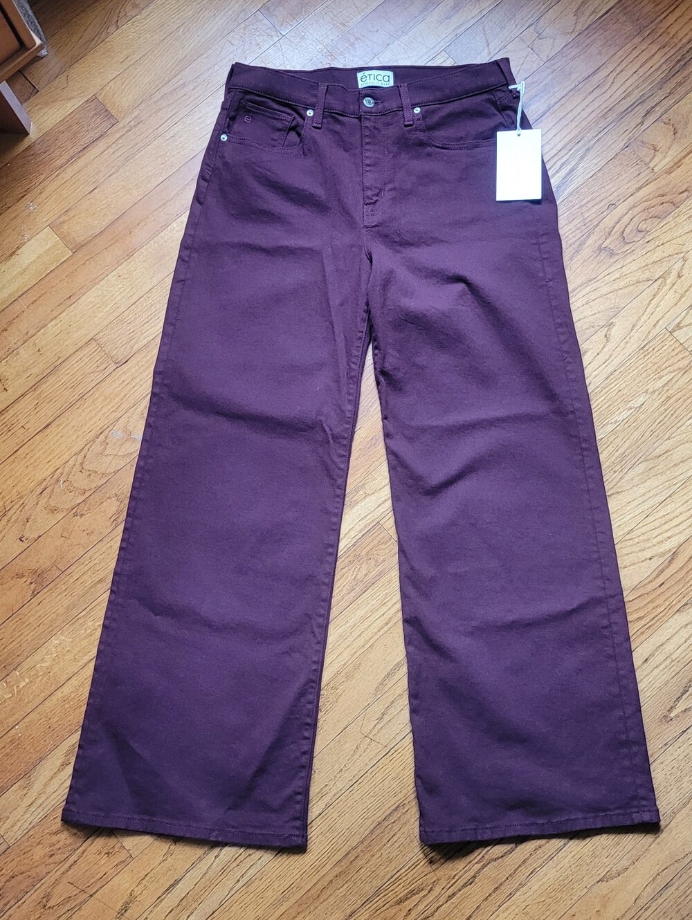 NWT Ética Romi High Rise Wide Leg Jeans Winetasting Burgundy Red Size 31